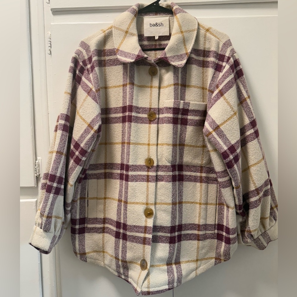 ba&sh Women’s Plaid Jacket - Cream and Purple - NEW!